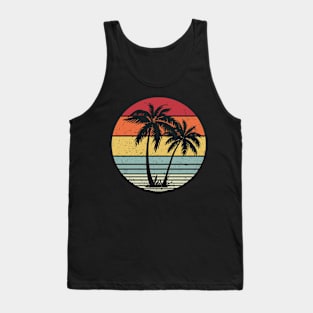 Retro Vintage sunset coco palm tree tropical beach Tank Top